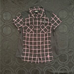 harley davidson pink and black plaid button up